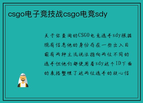 csgo电子竞技战csgo电竞sdy
